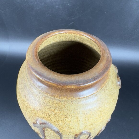 Hand Made Studio Art Pottery Vase Vessel Popcorn Brown Stoneware Vase Signed - Picture 7 of 13